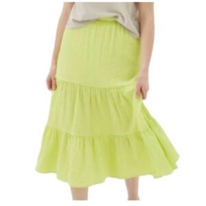 Urban Outfitters Lime Green High Waisted Tiered Ruffle Odessa Midi Skirt Size S